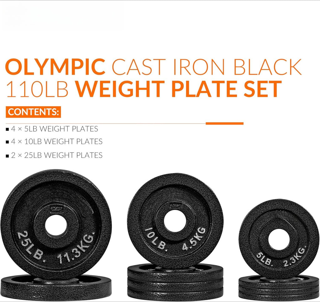 Black Classic Olympic Cast Iron Weight Plates Set