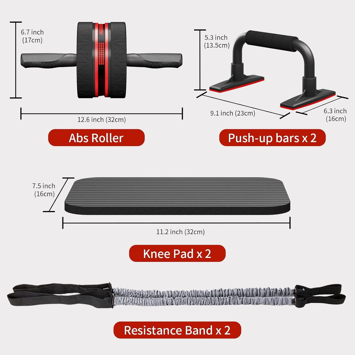 Red 6‑in‑1 EnterSports Ab Roller Kit