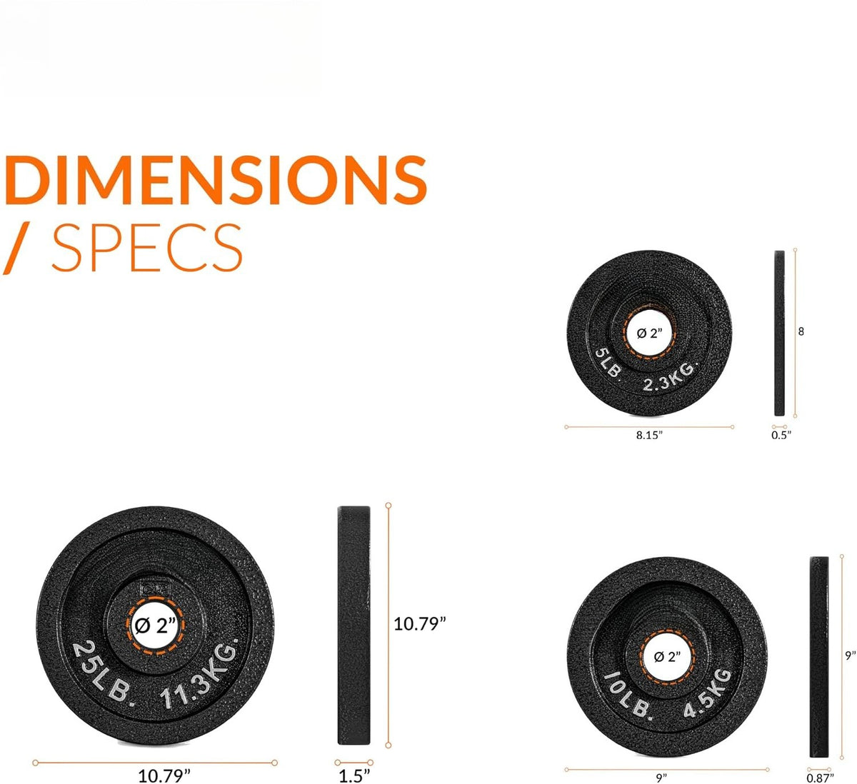 Black Classic Olympic Cast Iron Weight Plates Set