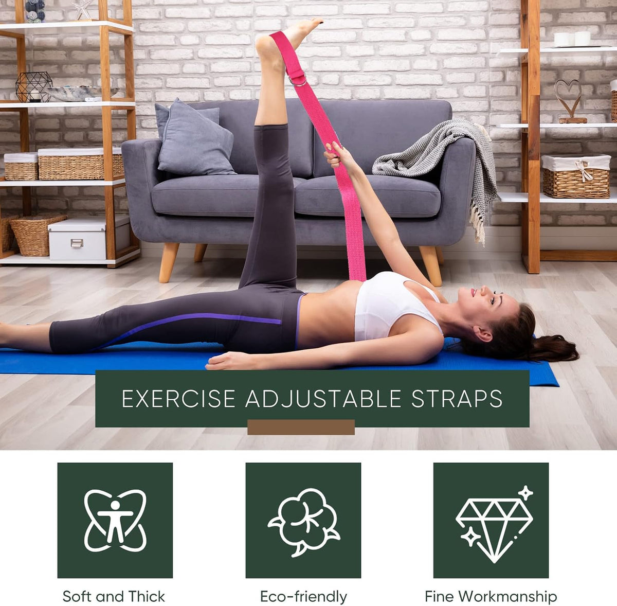 10Pcs 8Ft Yoga Strap with Metal D‑Ring Buckle