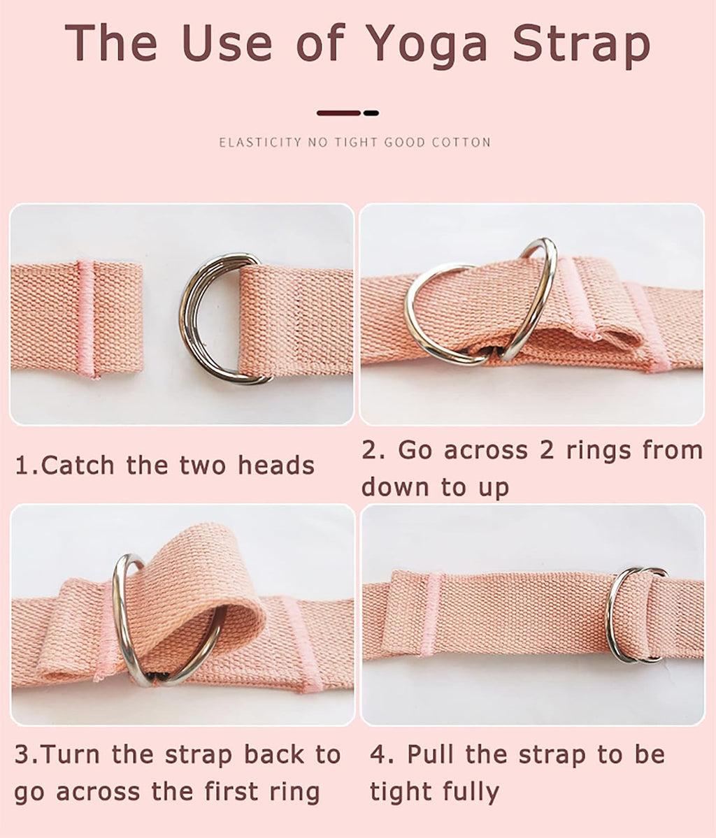 8Ft 240g Thick Cotton Yoga Strap D‑Ring