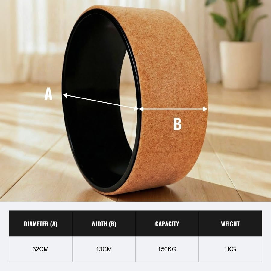 Cork Yoga Wheel, Non‑Slip PP Core 150kg Load