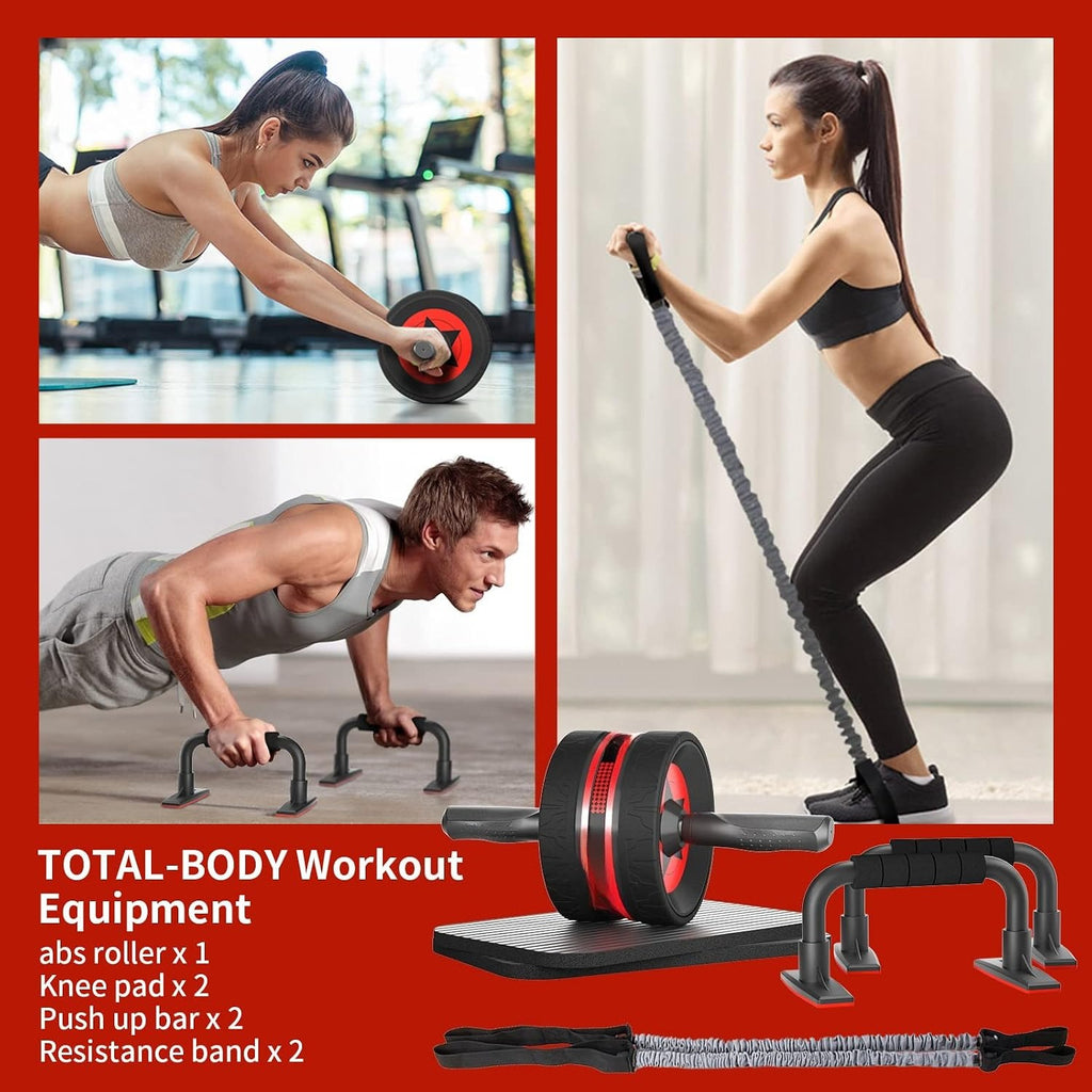 Red 6‑in‑1 EnterSports Ab Roller Kit