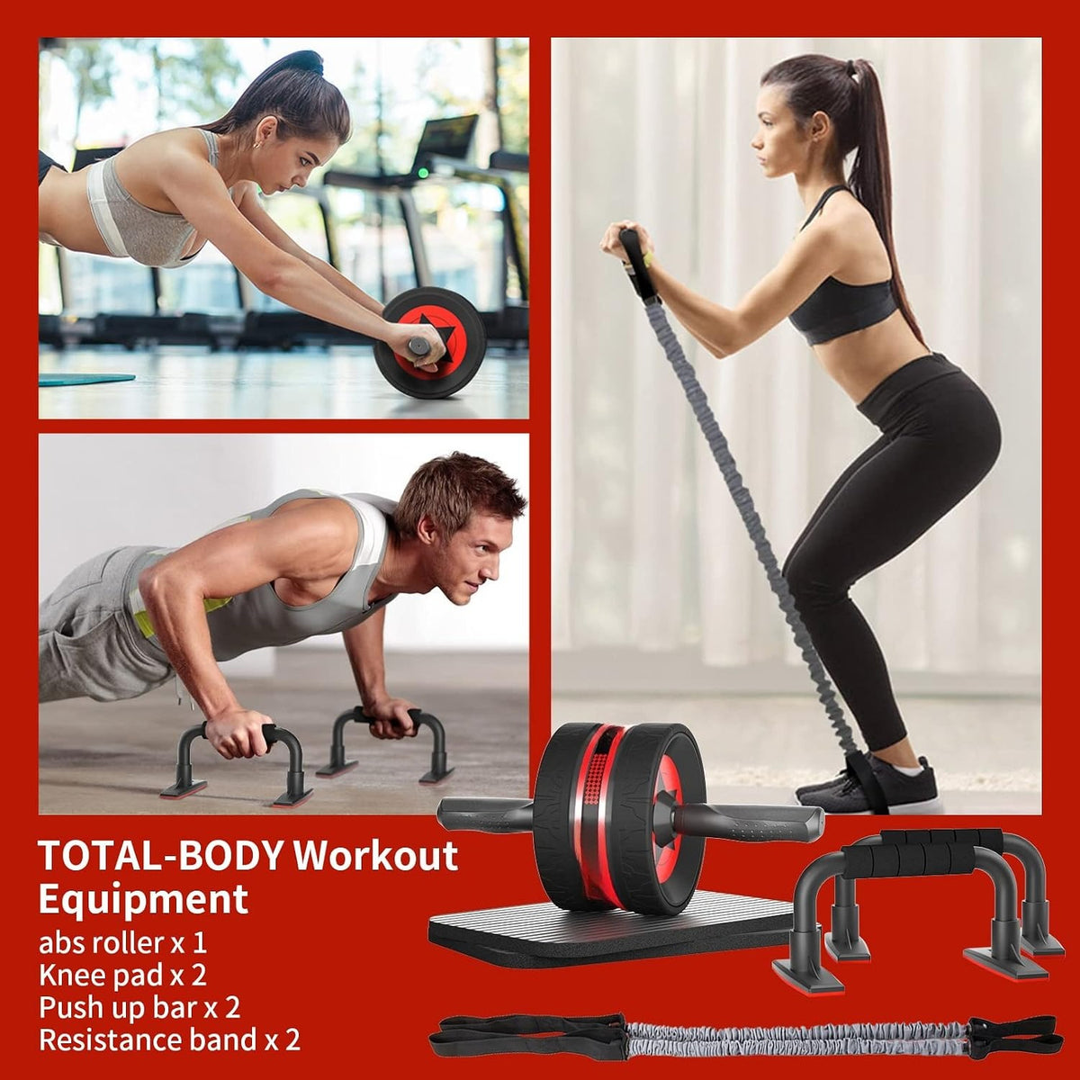 Red 6‑in‑1 EnterSports Ab Roller Kit