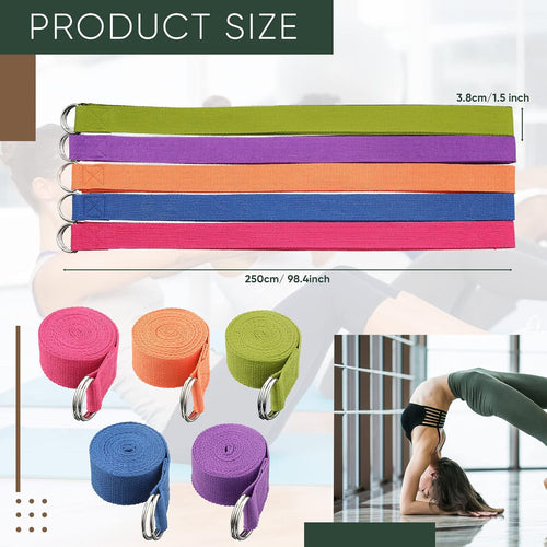 10Pcs 8Ft Yoga Strap with Metal D‑Ring Buckle