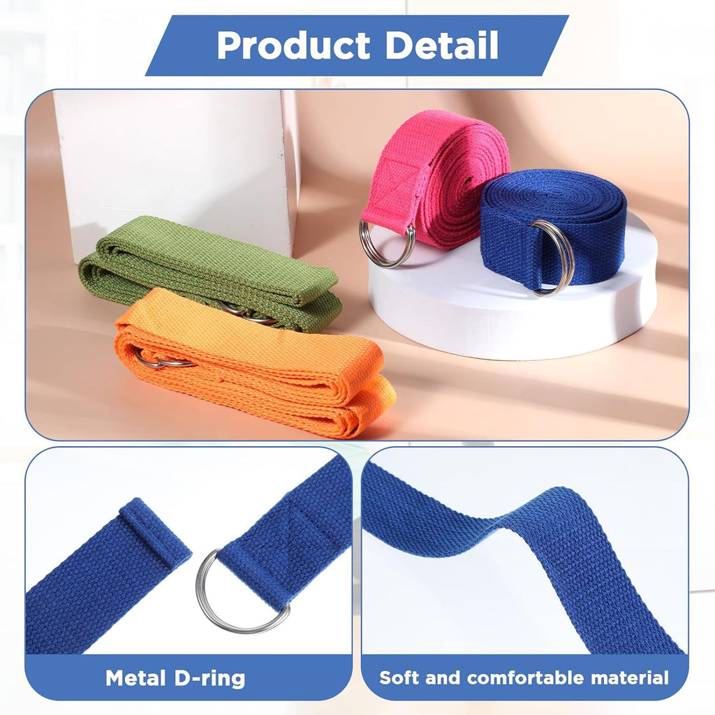 10Pcs Multicolor 8Ft Yoga Strap with Metal D‑Ring