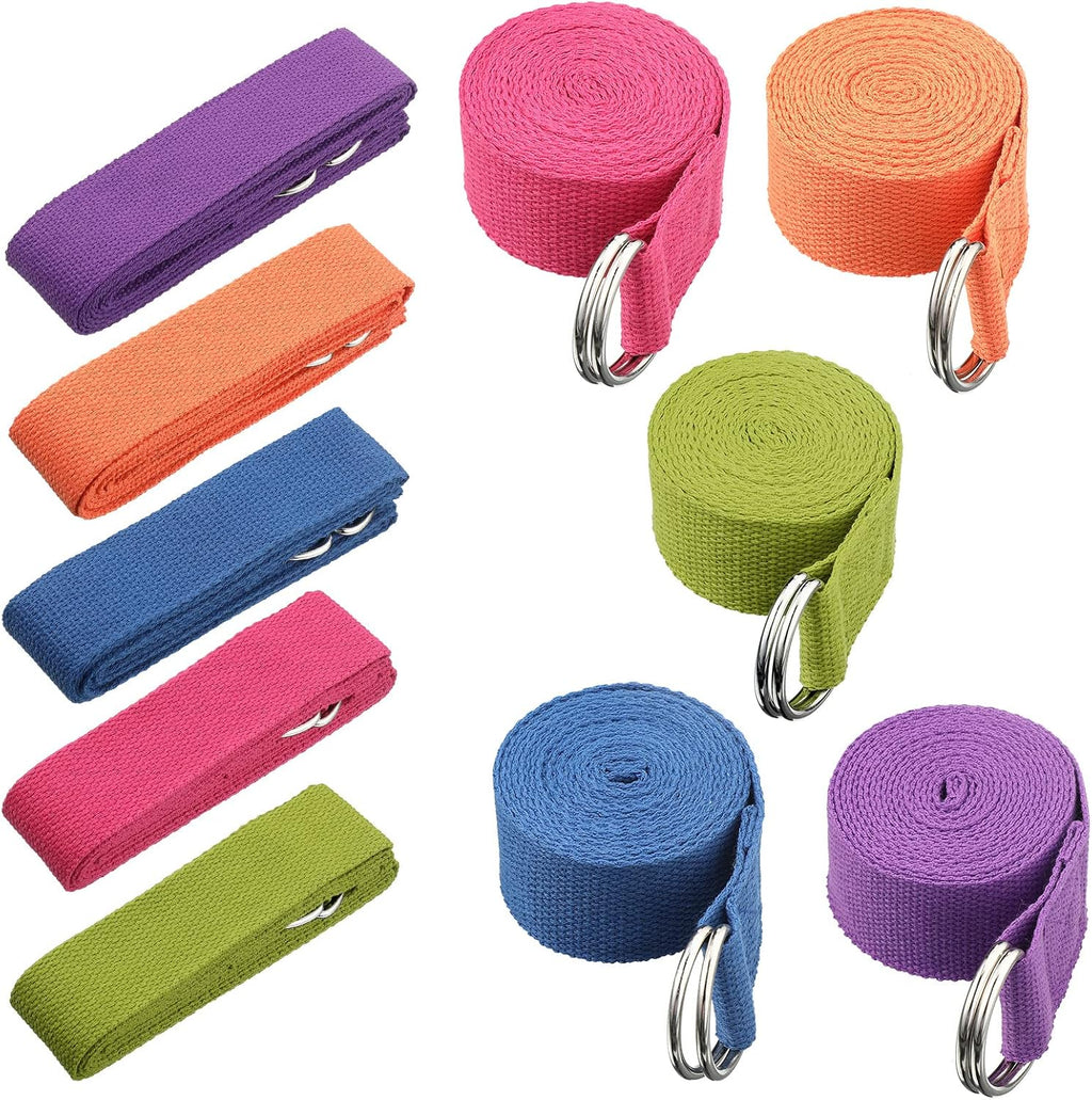 10Pcs 8Ft Yoga Strap with Metal D‑Ring Buckle