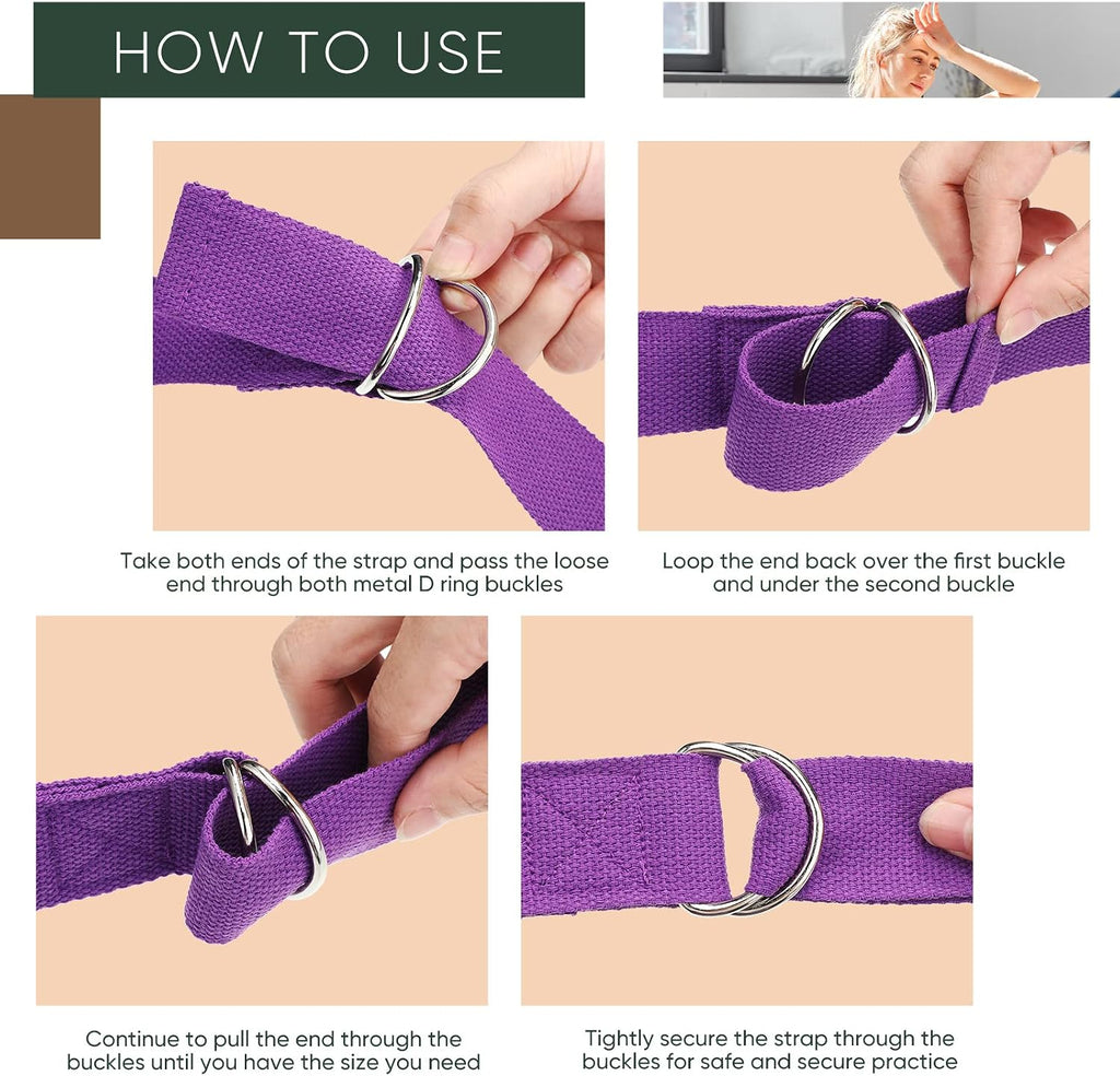 10Pcs 8Ft Yoga Strap with Metal D‑Ring Buckle