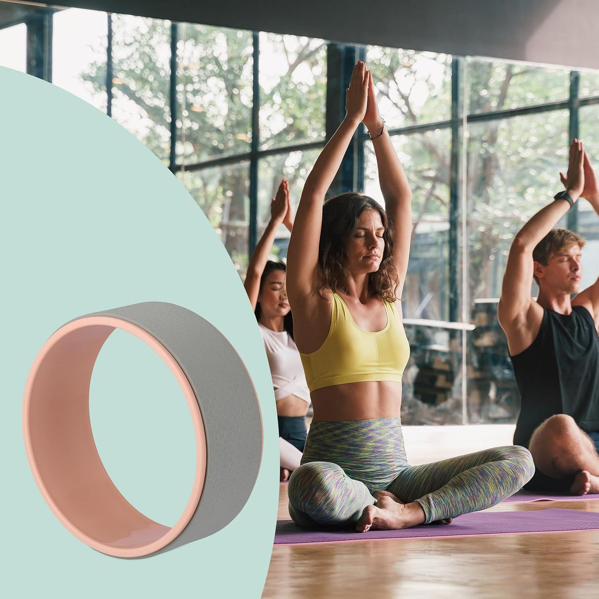 Grey‑Pink Plastic Yoga Wheel 32 cm