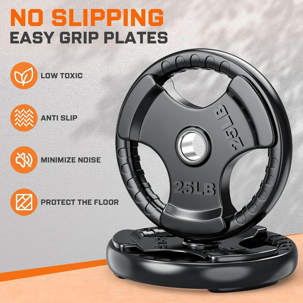 Three‑Grip Rubber Olympic Weight Plates