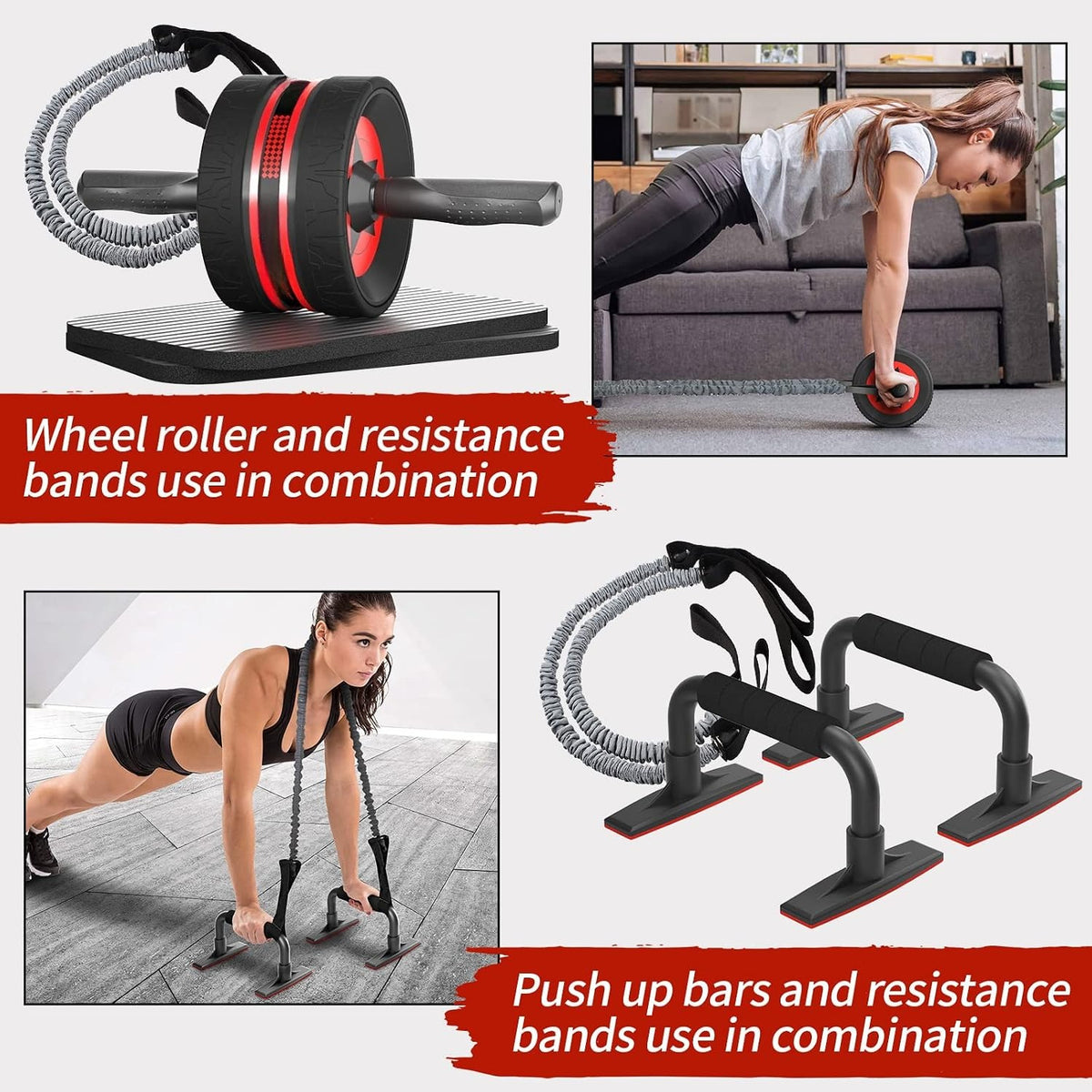 Red 6‑in‑1 EnterSports Ab Roller Kit