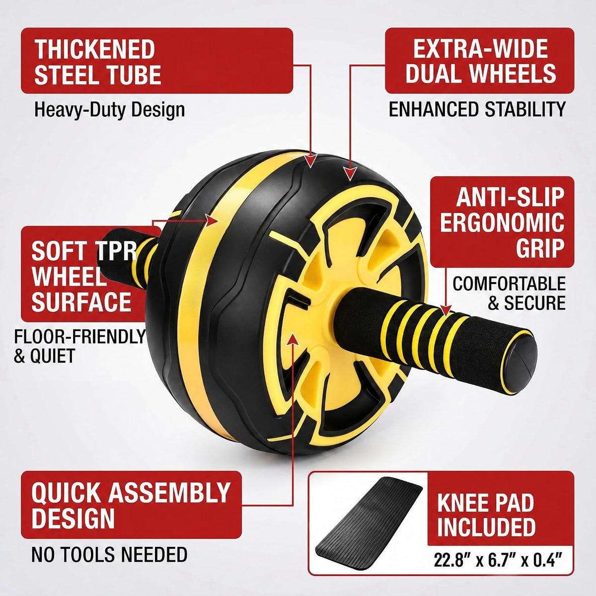 2‑in‑1 Silent TPR Ab Roller with Knee Pad